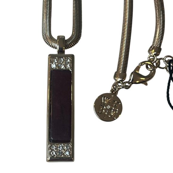 White House Black Market Jewelry - White House Black Market  Silver, Burgundy & Rhinestone Bar Pendant Necklace NWT